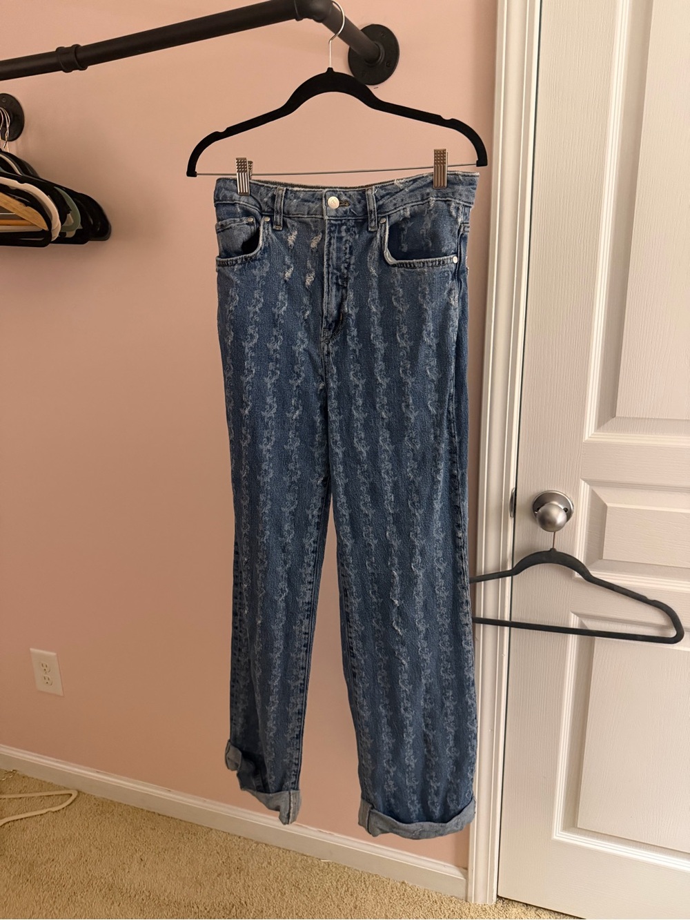 Pilcro Blue Patterned Straight-Leg Jeans